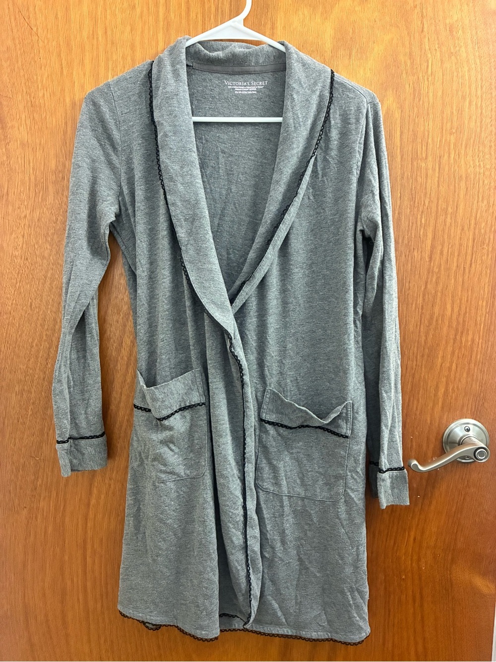 Victoria's Secret Gray Lounge Robe with Black Trim